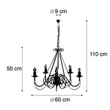 Qazqa Lustre | Chandelier Classique Rustique - Giuseppe Hl Lampe Blanc Crème - E14 - Convient pour LED - 5 x 40 Watt