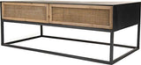 Destock Meubles Table Basse Noir 2 tiroirs cannage rotin Pieds métal