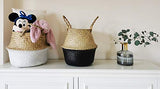 Panier Jonc De Mer Rangement Panier Plante Seagrass de Fleur Corbeille en Paille (22 x 20 cm, Naturel + Blanc)