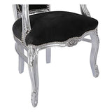 Fauteuil Baroque Luxury en bois feuille argent velours noir