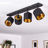 hofstein Plafonnier Alsen en métal et tissu noir & or, 4 spots de plafond vintages rotatifs, idéal dans un salon rétro, pour 4 ampoules E14, ampoule(s) non incluse(s)