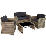 TecTake Salon de Jardin en Résine Tressée 4 Personnes, 1 Canapé, 2 Fauteuils, 1 Table avec Plateau en Verre, Coussins d’Assise et de Dossier Inclus (Marron Naturel)
