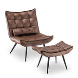 MCombo 4779 Fauteuil de relaxation moderne avec coussin de taille pour salon, style rétro, vintage, fauteuil de lecture, fauteuil rembourré, tissu microfibre, marron