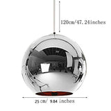 Industrial miroir moderne verre boule luminaire, miroir ajustable, Pendentif boule Ligh, ombre de lampe de plafond pour cuisine, salle à manger, Bar (Sliver, 25cm)