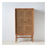 Tousmesmeubles Armoire 2 Portes cannage Bois Massif - MIELA : Bois - L 90 x l 38 x H 165 cm - Neuf