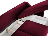 Velours Canapé d'angle Réversible Convertible avec Coffre De Rangement, Lilas, 4 Places, Rouge, 220x150x90