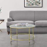 Table Basse Ronde pour Salon Petite Table Stylée Plateau en Verre Pieds en Acier 84 x 45,5 cm Doré