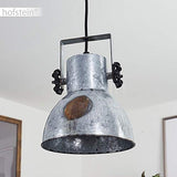 HOFSTEIN Suspension Hora en métal gris effet rouille et base aspect bois, lampe pendante retro-industrielle, hauteur ajustable, max. 109 cm, pour 1 ampoule E27, ampoule(s) non incluse(s)