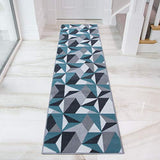 The Rug House Tapis de Salon Traditionnel Milan Motif Moderne Géométrique kaléidoscope Gris Argenté Crème Bleu Canard