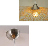 Lampe de salle à manger Rotin Lumière pendante Asie du sud est Style Bambou Lampe suspendue Rétro Casquette Lampe à suspension Hauteur réglable Lustre E27 Pour Chambre Table à manger Salon ø45cm