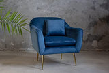 Fauteuil de salon | Fauteuil moderne en velours | Fauteuil de relaxation pour chambre | Chaise longue et cocktail | Fauteuil de lecture confortable, fauteuil capitonné Ralph par JD Elegance, bleue