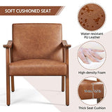 Yaheetech Fauteuil de Salon Confortable Fauteuil Chaise Cadre en Bois d’hévéa pour Salon Chambre Salle de Séjour Bureau Intérieur 62 cm L × 70 cm l × 74 cm H Marron Clair