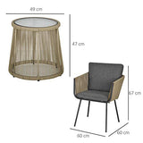 Ensemble Salon de Jardin 3 pièces Style Colonial 2 fauteuils avec Coussins Gris + Table Basse résine Filaire Beige Acier époxy Noir
