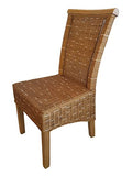 kreatives Wohnen Salle à Manger en rotin-Chaises de Jardin d'hiver-Couleur : Marron Naturel d'assise en Lin Blanc sans Coussin, Bois, Extra breit