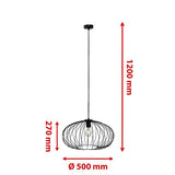 BRILONER Leuchten Lampes suspension, lampe suspension 1 flamme, lampe suspension rétro/vintage, Acier noir, 1x E27, max. 60 Watt, noir, 500x500x1200mm (LxLxH)