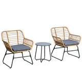 Outsunny Ensemble Bistro de Jardin 2 Places 3 pièces Style Exotique 2 fauteuils + Table Basse résine tressée Beige Acier époxy Gris