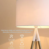 HOMCOM Lampadaire trépied style art déco 40 W max. H.144 cm piètement métal doré abat-jour polyester coton blanc