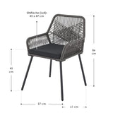 Juskys Ensemble de 2 chaises de Jardin Kastos en Corde - Chaise d'extérieur avec accoudoir et Coussin - Chaise de Jardin supportant 150 kg - Jardin, Balcon - chaises Grises