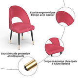 mecor Lot de 2 Chaises de Salle à Manger Confortable, Chaise Tissu Rembourrée en Velour, Chaise Fauteuil Salon avec Pied en Métal, Chaise Moderne pour Cuisine, Table, Salon, Chambre (Rouge)