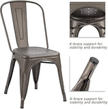 GrandCA Home Lot de 4 Chaises de Salle à Manger Empilables en Métal Chaises de Cuisine de Style Intérieur et Extérieur en Détresse, Marron