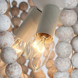 EBayin Luminaire de ferme rétro bohème, lustre en perles de bois, blanc vintage, 4 lumières, suspension perlée suspendue, pour salon de couloir intérieur Full moon