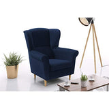 E-MEUBLES Fauteuil pour Le Salon la Chambre à Coucher Pieds en Bois Tissu au Touche agreable SILABELLA (Bleu Marine)