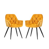 JYMTOM Lot de 2 Chaise de Salle à Manger avec Assise rembourrée en Velours épais, Pieds en métal, accoudoirs et Dossier, Chaise d'angle pour Salon,Jaune