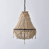 Lustre en perles de bois de style bohème semi-encastré fait à la main avec perles en bois, lampe à suspension pour salle à manger, salon, chambre à coucher, luminaire suspendu E27 3 lumières 14,97''D