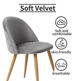 OFCASA Lot de 2 Chaises de Salle à Manger de Velours Chaise de Cuisine rembourrée en Tissu Chaise avec Jambes en Métal Chaise Lot de 2 chaises Gris