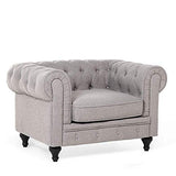 Beliani - Ensemble Canapé et Fauteuil - Chesterfield - 3 Places, en Tissu et Bois de Chêne, Gris Clair