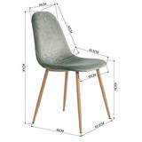 Lot de 4 Chaises de style Scandinave avec une assise et dossier recouverts de velours cactus, des pieds en métal avec finiton imitation chêne clair.