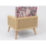 EDELL - Fauteuil Tissu Feuillage Rose et cannage Beige Zeina
