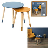 THE HOME DECO FACTORY Lot de 2 Tables Basses Gigognes Rondes Bicolore Bleu Jaune, Bois d'ingénierie, Small 33 x 40 cm-Tall 43 x 48 cm