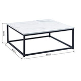 Table Basse Carré MARBRE - Décor MARBRE et Noir - Structure en Métal,Style Industriel，L 80 x P 80 x H 34 cm