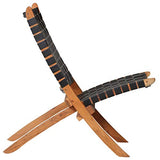 Festnight Chaises de Jardin en Bois Pliantes Chaise de Relaxation Pliable d'Extérieur en Cuir 59x72x79 cm Bandes Noir