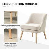 HOMCOM Fauteuil Lounge Design scandinave Pieds effilés Bois Massif hévéa revêtement Tissu Polyester Aspect Lin Beige