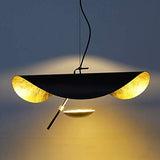 LED Pendentif En Forme De Feuille Chapeau Doré Suspension Lampe Hauteur Réglable Plafond Suspension Café Bar Chambre Salon Décoration Lustre Système D'éclairage,Noir,60cm
