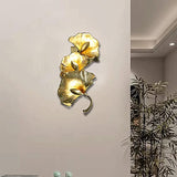 Applique murale en laiton, applique murale d'éclairage décoratif feuille de Ginkgo créative avec prise ovale G4 * 3, applique murale de fond de salon simple, appliques murales de chambre à coucher de