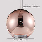 Huahan Haituo Abat-jour Moderne Cuivre Miroir Lustre Boule Suspension globe en Chrome avec fil 120CM,Diamètre (Cuivre, 15cm)