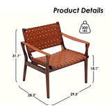 Chaise longue scandinave en cuir tissé cognac - Style bohème - Pour salon, chambre à coucher, balcon, véranda - En cuir synthétique marron