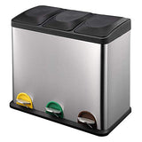 Poubelle de cuisine à pédale tri sélectif 45L (3x15L) ZOE en acier Inox avec seau