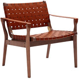 Chaise longue scandinave en cuir tissé cognac - Style bohème - Pour salon, chambre à coucher, balcon, véranda - En cuir synthétique marron