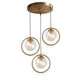 HJXDtech Suspension Lustre Industrielle Vintage, Plafonnier Lampe en Laiton avec Abat-jour en Verre,Luminaire Suspendu loft Moderne pour Cuisine Chambre Salon (3 Lumières-Clair)