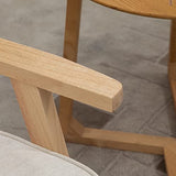 HOMCOM Fauteuil Lounge Chaise en Rotin avec Coussin - Dossier en cannage - Assise Profonde - accoudoirs - Structure Bois hévéa - Aspect Lin Beige