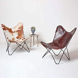 HOMESCAPES Fauteuil Papillon en Cuir véritable Peau de Vache et métal, Chaise en Cuir Vintage, Fauteuil rétro, Marron et Blanc, 88 x 77 cm