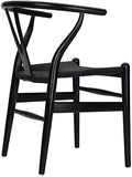 DLL Chaise Wishbone Chaise Y Chaise À Manger En Bois Massif Fauteuils En Rotin Style Naturel Bas Du Dos/Noir / 55×75×45cm