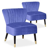 Paris Prix - Lot De 2 Fauteuils Striés en Velours Mili 74cm Bleu