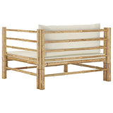 vidaXL Canapé de Jardin avec Coussins Fauteuil d'Extérieur Canapé de Patio Meuble de Terrasse Fauteuil de Jardin Blanc Crème Bambou