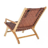 DENZZO - Fauteuil Bois et Cuir Naturel Weave
