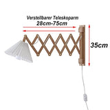 OOWOKS Applique Murale Rétro intérieur Lampe de Murale en Bois et Tissu avec Interrupteur, Lampe à Ciseaux à Bras télescopique réglable Lampe de Chevet Extensible Lampe de Lecture Murale Flexible E27